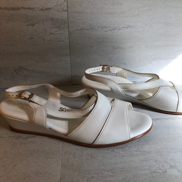 SAS White Bone Wedge Sandals Tripad Comfort 10 W - Picture 3 of 10
